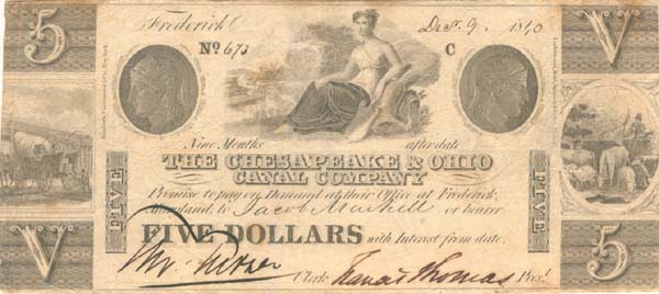 The Chesapeake and Ohio Canal Co. - Obsolete Banknote